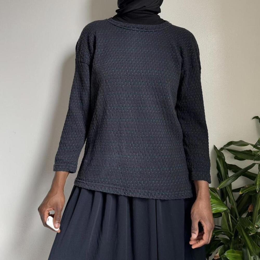 Vintage 90s Cotton Generation Textured Knit Pullover Earthy Charcoal Size S‎